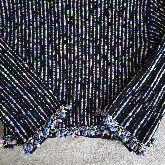 Zara multicolor knit tweed open front fringe cardigan size large - Picture 12 of 15